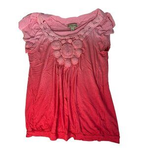 Live And Let Live Women's Top Size L Pink Gradient Crochet Detail Ombré Boho